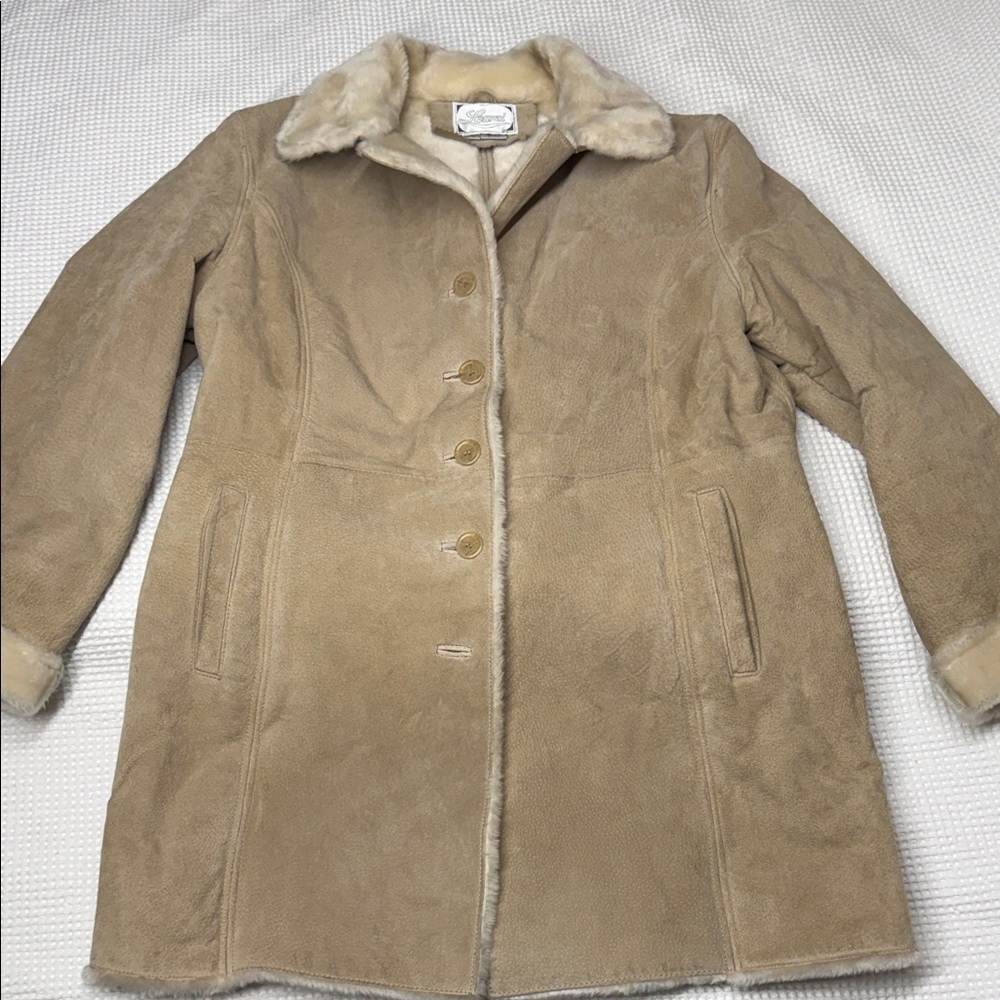 Tan Suede and Cream Faux Fur Teddy Jacket for Women - Large